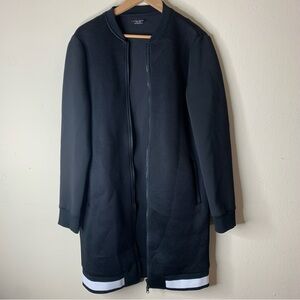 ZARA Men Long bomber jacket trench coat baseball jacket black white Medium
